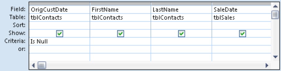 If the table has records with the OrigCustDate field missing a value (the user clicked past the field), they’ll be shown when you click Datasheet View command.